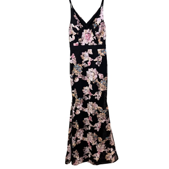 Xscape Formal Black Evening Dress Floral Ribbon Embellishments New Years 4  Read